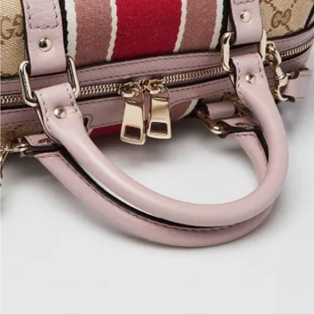 RARE Gucci Vintage Web Boston Bag – GG Canvas with Pink Leather Trim (Like New) - Picture 7 of 11